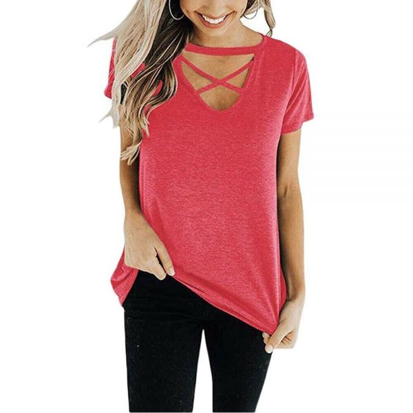 The Best New Women Casual Hollow Out Neck Tops Summer Short Sleeve Cotton Shirt Blouse Fashion Ladies Loose Solid Shirts Online - Takalr