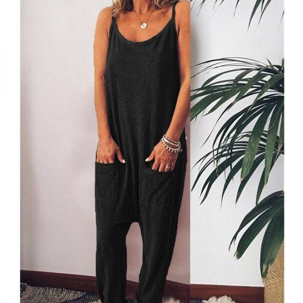 The Best New Women Casual Jumpsuit Ladies Sleeveless Loose Baggy Trousers Overalls Party Solid Jumpsuit Romper Trousers Online - Takalr