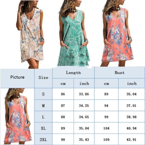 The Best New Women Casual Loose Tunic Floral Dress Ladies Casual Beach Swing Strappy Cami Pocket Summer Party Dress Sundress Online - Takalr