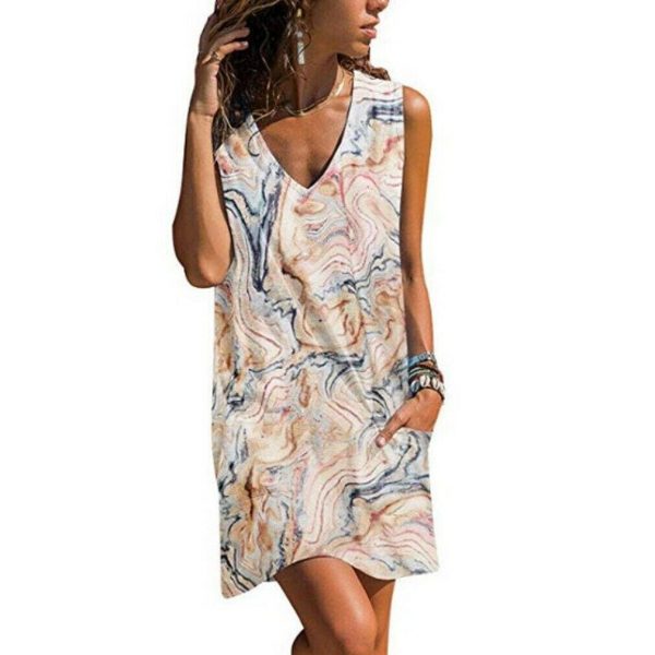 The Best New Women Casual Loose Tunic Floral Dress Ladies Casual Beach Swing Strappy Cami Pocket Summer Party Dress Sundress Online - Takalr