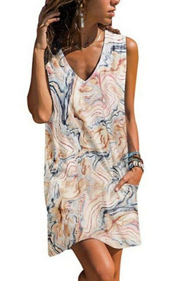 The Best New Women Casual Loose Tunic Floral Dress Ladies Casual Beach Swing Strappy Cami Pocket Summer Party Dress Sundress Online - Takalr