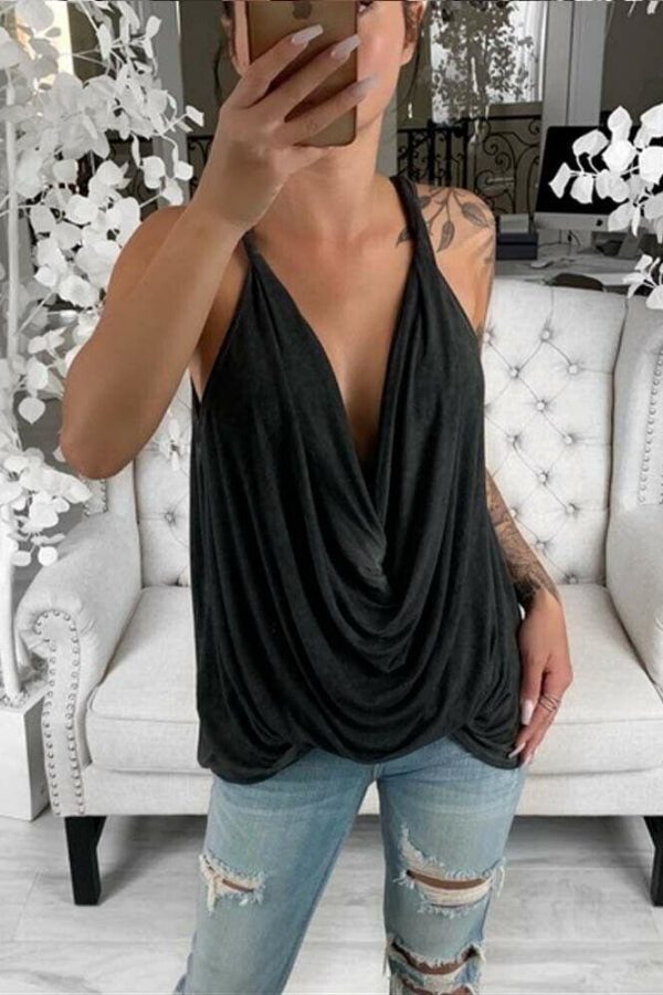 The Best New Women Casual Strap Sheer Sleeveless Solid Tank Top Summer Ladies V-neck Loose Camisole Crop Tank Tops Vest Shirt Online - Takalr