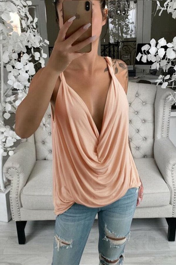 The Best New Women Casual Strap Sheer Sleeveless Solid Tank Top Summer Ladies V-neck Loose Camisole Crop Tank Tops Vest Shirt Online - Takalr