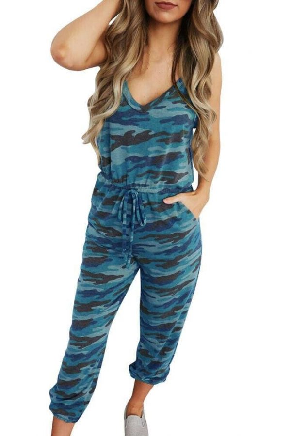 The Best New Women Casual Summer Jumpsuit Bandage Sleeveless Slim Fit Bodycon Long Trouser Overalls Camo Solid Romper Jumpsuit Online - Takalr