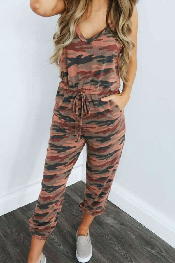 The Best New Women Casual Summer Jumpsuit Bandage Sleeveless Slim Fit Bodycon Long Trouser Overalls Camo Solid Romper Jumpsuit Online - Takalr