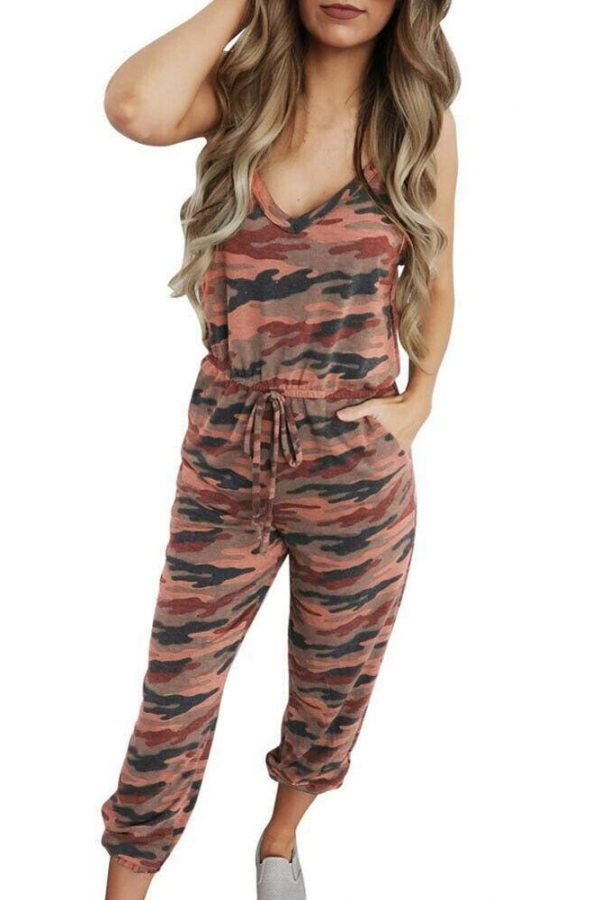 The Best New Women Casual Summer Jumpsuit Bandage Sleeveless Slim Fit Bodycon Long Trouser Overalls Camo Solid Romper Jumpsuit Online - Takalr