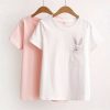 The Best New Women Casual T-shirt Short Sleeve Ladies Loose Casual Summer Tops Cartoon Bunny Pocket Short Sleeve Tops Online - Takalr