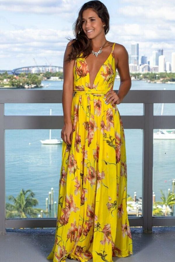 The Best New Women Floral Maxi Dress Fashion Ladies Sleeveless V Neck Prom Evening Party Summer Beach Casual Long Sundress Online - Takalr