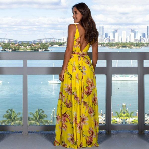 The Best New Women Floral Maxi Dress Fashion Ladies Sleeveless V Neck Prom Evening Party Summer Beach Casual Long Sundress Online - Takalr