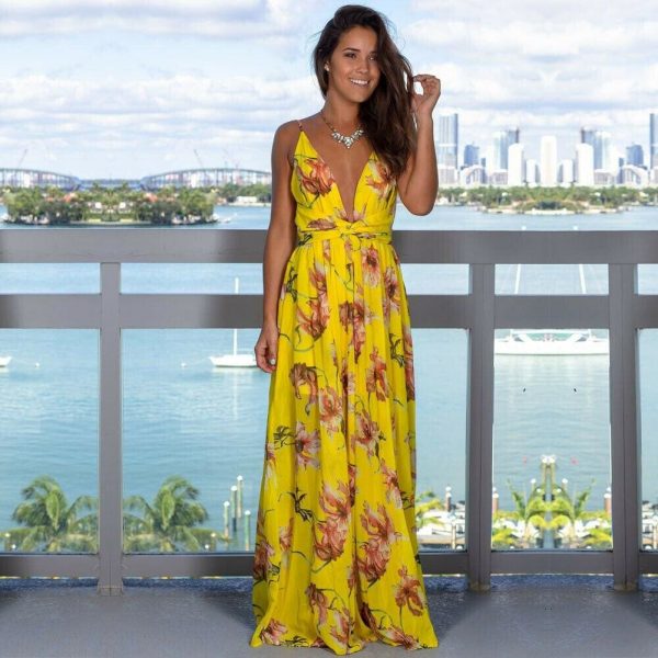 The Best New Women Floral Maxi Dress Fashion Ladies Sleeveless V Neck Prom Evening Party Summer Beach Casual Long Sundress Online - Takalr