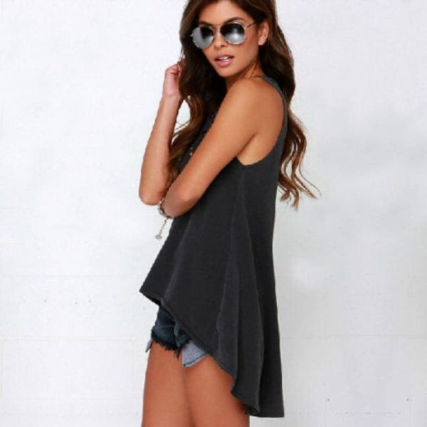 The Best New Women Ladies Black Hollow Out Sleeveless T-Shirts Solid Tops Summer Loose T-Shirts Plus Size Online - Takalr