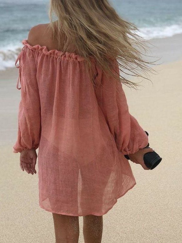 The Best New Women Ladies Boho Summer Sexy Off Shoulder Mini Short Dress Fashion Sexy Beach Solid Casual Loose Dress Sundress Online - Takalr