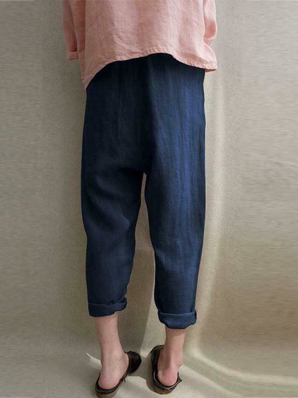 The Best New Women Ladies Casual Loose High Waist Long Pants Linen Cotton Elastic Trouser Female Summer Casual Loose Trouser Online - Takalr