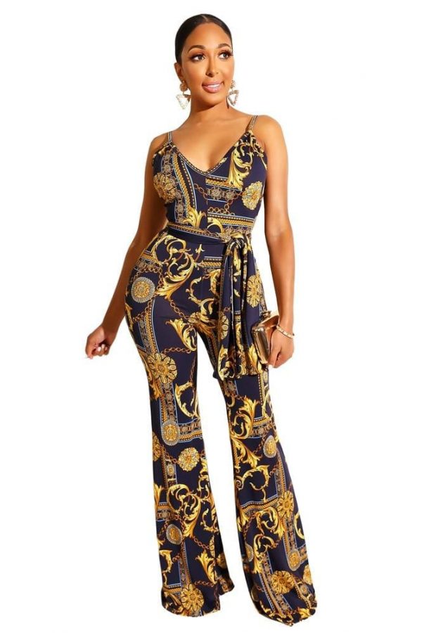 The Best New Women Ladies Clubwear Printed Sleeveless Casual Playsuit Bodycon Party Jumpsuit Romper Long Pant Trousers Online - Takalr