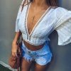 The Best New Women Ladies Loose V-Neck Pullover Crop Tops Summer Sexy Frill Bralet Boobtube Top Party Blouse Casual Online - Takalr