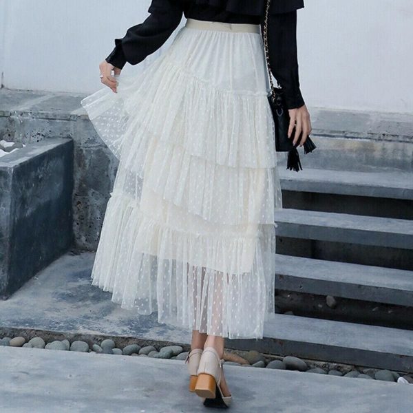 The Best New Women Ladies Retro Stretch High Waist Lace Flared Pleated Swing Tulle Mesh Tutu Skirt Summer Casual Loose Beach Sundress Online - Takalr