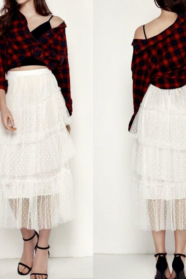 The Best New Women Ladies Retro Stretch High Waist Lace Flared Pleated Swing Tulle Mesh Tutu Skirt Summer Casual Loose Beach Sundress Online - Takalr