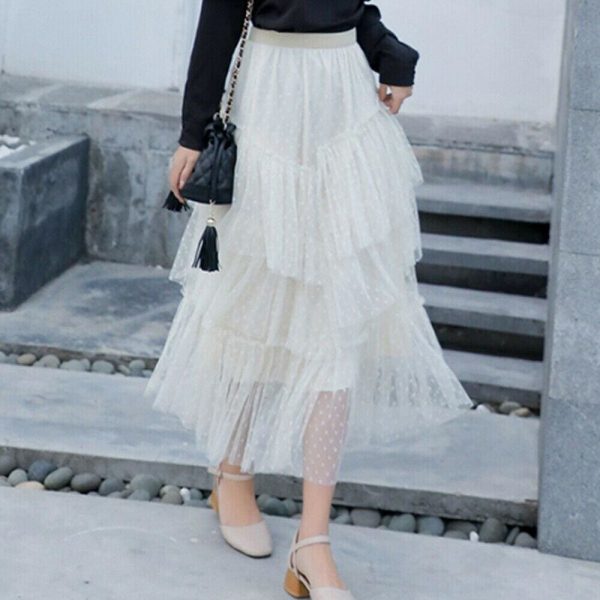 The Best New Women Ladies Retro Stretch High Waist Lace Flared Pleated Swing Tulle Mesh Tutu Skirt Summer Casual Loose Beach Sundress Online - Takalr