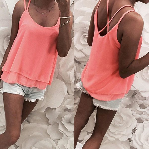 The Best New Women Ladies Summer Chiffon Sleeveless Vest Tops Blouse Tee Ladies Holiday Beach Loose Solid Casual Top Shirt Online - Takalr