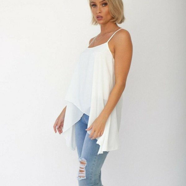 The Best New Women Ladies Vest Tank Top Chiffon Long Loose Solid Beach Casual Swing Cami Tops Blouse Summer Clothes Online - Takalr