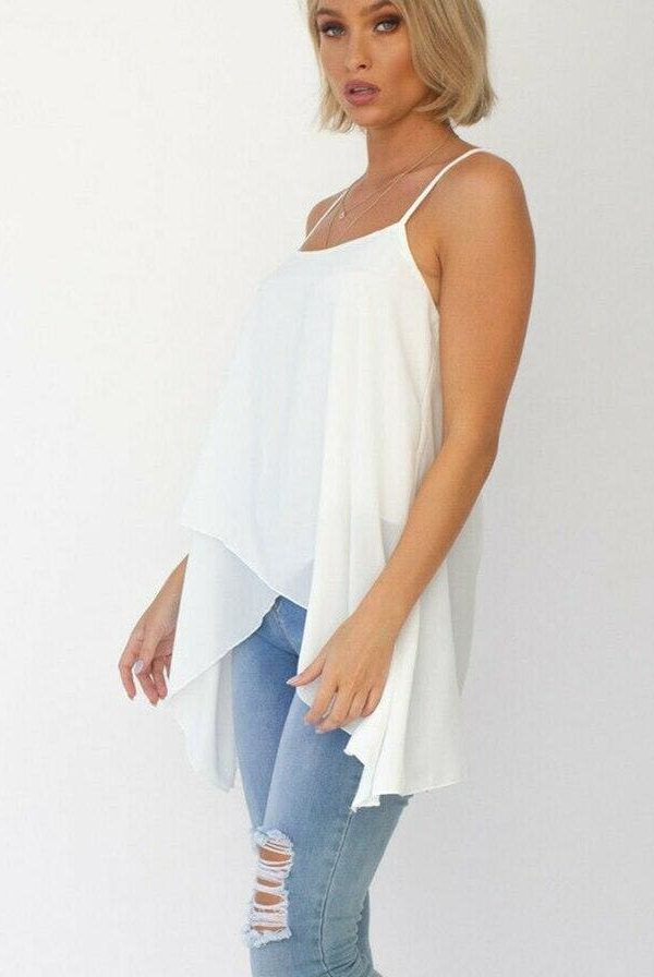 The Best New Women Ladies Vest Tank Top Chiffon Long Loose Solid Beach Casual Swing Cami Tops Blouse Summer Clothes Online - Takalr