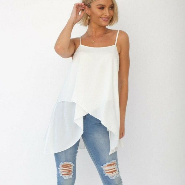 The Best New Women Ladies Vest Tank Top Chiffon Long Loose Solid Beach Casual Swing Cami Tops Blouse Summer Clothes Online - Takalr