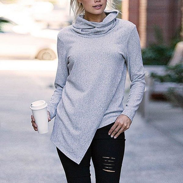 The Best New Women Lady Autumn Long Sleeve Pullover Casual Blouse Loose Turtle Neck Jumper Loose Shirt Tops Sweatshirt Online - Takalr