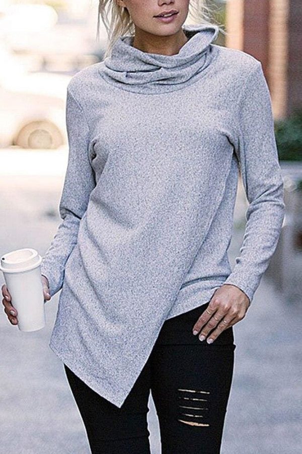 The Best New Women Lady Autumn Long Sleeve Pullover Casual Blouse Loose Turtle Neck Jumper Loose Shirt Tops Sweatshirt Online - Takalr