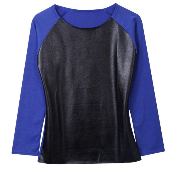 The Best New Women Leather Patchwork Long Sleeve Sweatshirt T-Shirt Autumn Ladies Casual Loose Blouse Tops Online - Source Silk