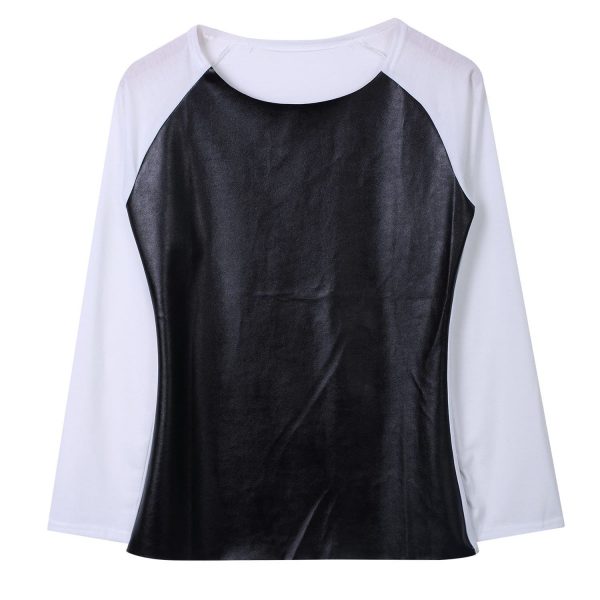 The Best New Women Leather Patchwork Long Sleeve Sweatshirt T-Shirt Autumn Ladies Casual Loose Blouse Tops Online - Source Silk