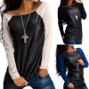 The Best New Women Leather Patchwork Long Sleeve Sweatshirt T-Shirt Autumn Ladies Casual Loose Blouse Tops Online - Source Silk