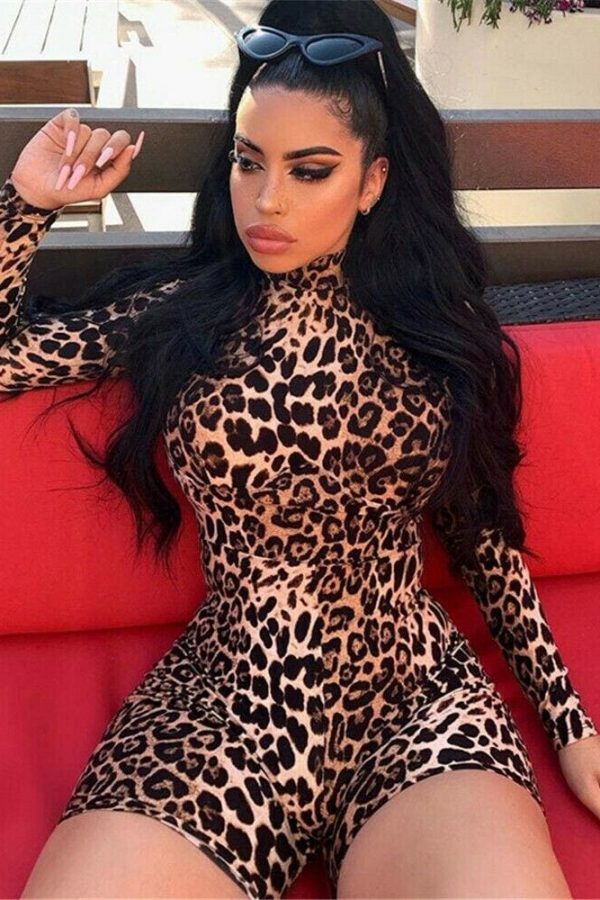 The Best New Women Leopard Print Clubwear Summer Autumn Long Sleeve Playsuit Bodycon Party Slim Jumpsuit Romper Trousers Shorts Online - Takalr