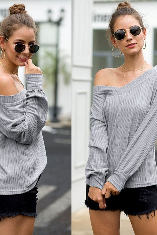 The Best New Women Long Sleeve Loose T Shirts Fashion Ladies One Shoulder Summer Casual Pullover Tops Shirt Sweatshirt Online - Takalr