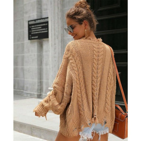 The Best New Women Loose Knitted Pullover Jumper Sweater ;Ladies Casual V-Neck Long Sleeve Warm Winter Knitwear Top Online - Takalr