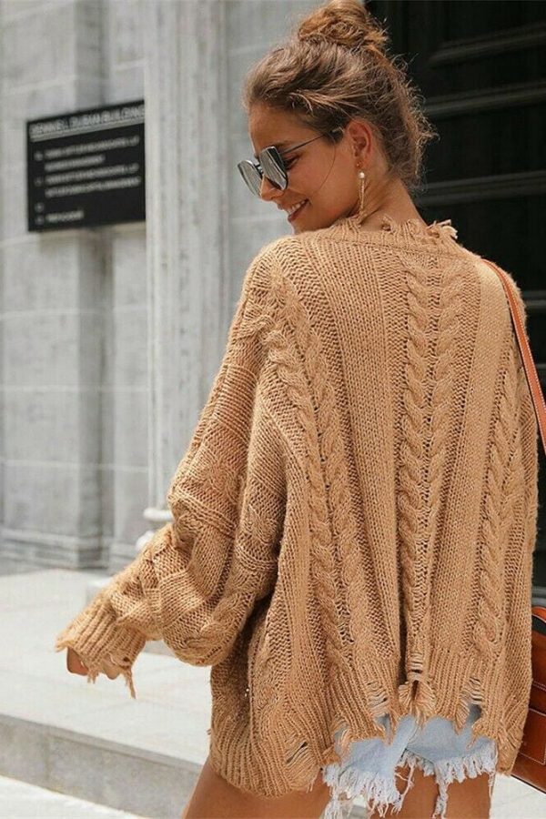 The Best New Women Loose Knitted Pullover Jumper Sweater ;Ladies Casual V-Neck Long Sleeve Warm Winter Knitwear Top Online - Takalr