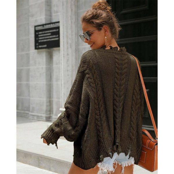 The Best New Women Loose Knitted Pullover Jumper Sweater ;Ladies Casual V-Neck Long Sleeve Warm Winter Knitwear Top Online - Takalr