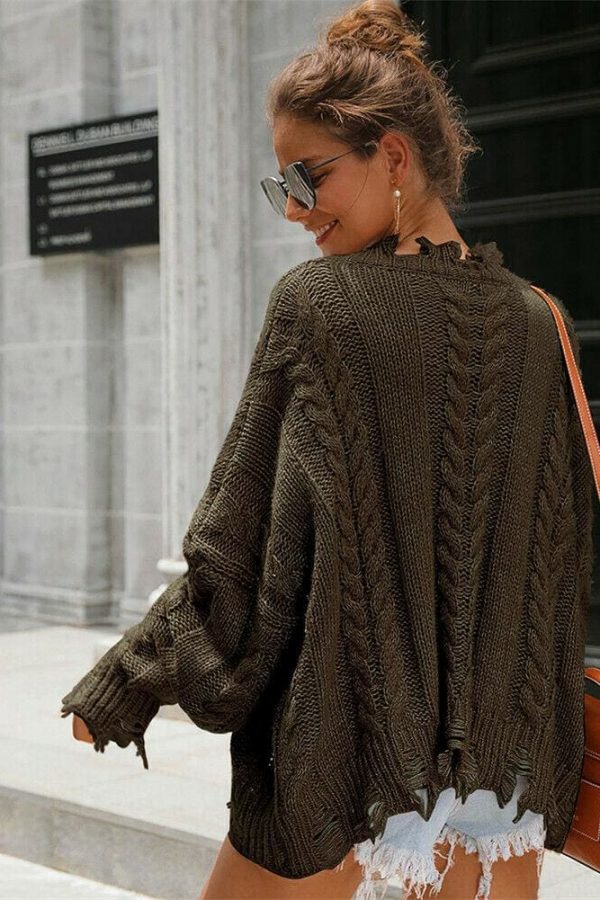 The Best New Women Loose Knitted Pullover Jumper Sweater ;Ladies Casual V-Neck Long Sleeve Warm Winter Knitwear Top Online - Takalr