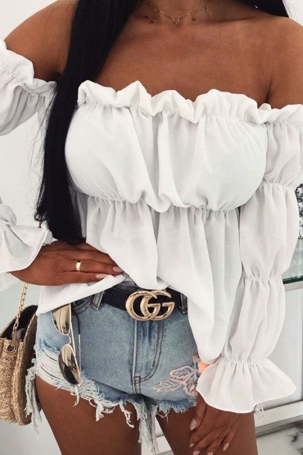 The Best New Women Loose Off Shoulder Long Sleeve Casual Shirt Tops Fashion Ladies Summer T-shirt Clothing Beach Holiday Streetwear Online - Takalr