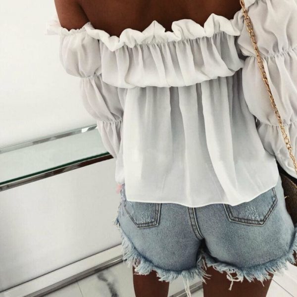 The Best New Women Loose Off Shoulder Long Sleeve Casual Shirt Tops Fashion Ladies Summer T-shirt Clothing Beach Holiday Streetwear Online - Takalr