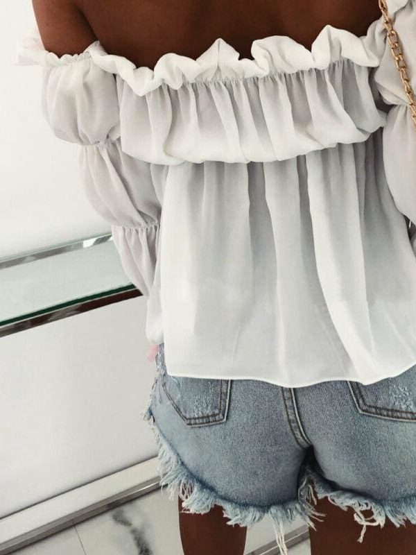 The Best New Women Loose Off Shoulder Long Sleeve Casual Shirt Tops Fashion Ladies Summer T-shirt Clothing Beach Holiday Streetwear Online - Takalr