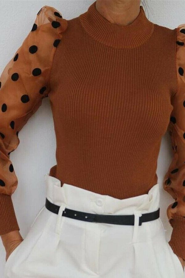 The Best New Women Mesh Sheer Puff Sleeve Blouse Top Spring Autumn Turtleneck Casual Long Sleeve Sexy Blouse Shirt Online - Takalr