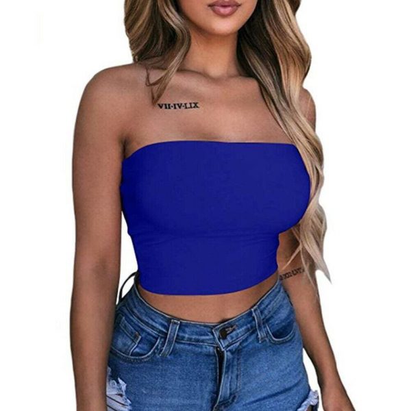 The Best New Women Off Shoulder Strapless Casual Tank Vest Sleeveless Summer Bodycon Slim Tank Crop Tops Camis Outwear Online - Takalr