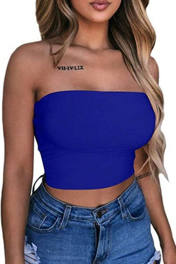 The Best New Women Off Shoulder Strapless Casual Tank Vest Sleeveless Summer Bodycon Slim Tank Crop Tops Camis Outwear Online - Takalr