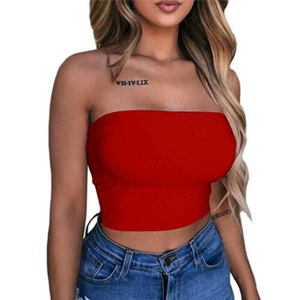 The Best New Women Off Shoulder Strapless Casual Tank Vest Sleeveless Summer Bodycon Slim Tank Crop Tops Camis Outwear Online - Takalr