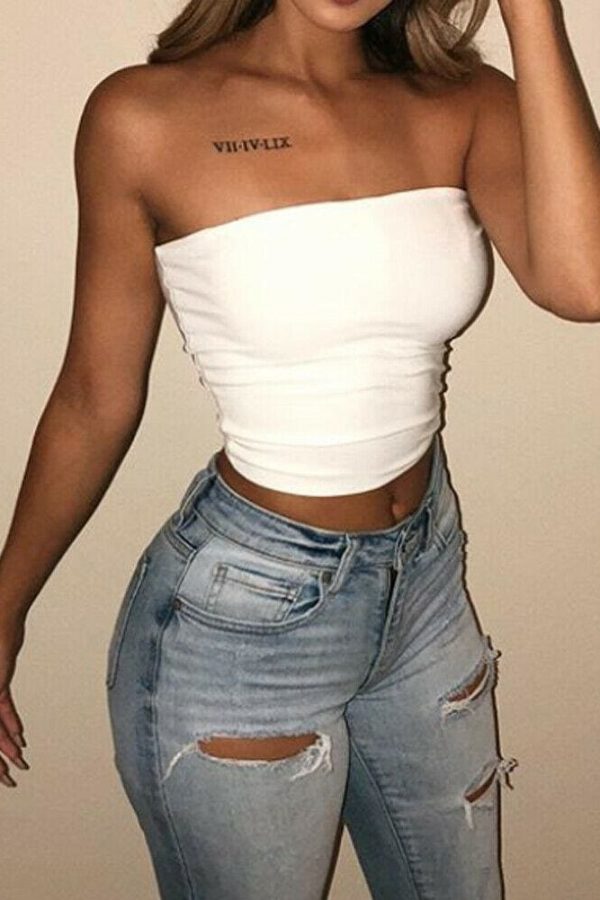 The Best New Women Off Shoulder Strapless Casual Tank Vest Sleeveless Summer Bodycon Slim Tank Crop Tops Camis Outwear Online - Takalr