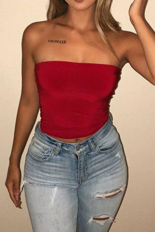 The Best New Women Off Shoulder Strapless Casual Tank Vest Sleeveless Summer Bodycon Slim Tank Crop Tops Camis Outwear Online - Takalr