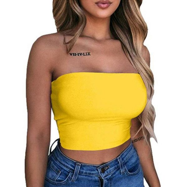 The Best New Women Off Shoulder Strapless Casual Tank Vest Sleeveless Summer Bodycon Slim Tank Crop Tops Camis Outwear Online - Takalr