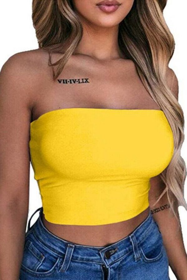 The Best New Women Off Shoulder Strapless Casual Tank Vest Sleeveless Summer Bodycon Slim Tank Crop Tops Camis Outwear Online - Takalr