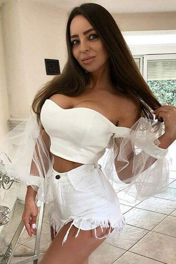 The Best New Women Perspective Long Sleeve Tops Fashion Bubble Sleeve Crop Top Tube Blouse Shirt Summer Beach Holiday Online - Takalr