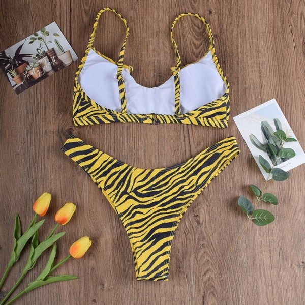 The Best NEW Women Push up Bikini Set Padded Bra Striped Bandage Closed Swimsuit Swimwear Tiger Print Beach Bathing 2020 Hot Online - Takalr